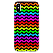 DistinctInk® Clear Shockproof Hybrid Case for Apple iPhone / Samsung Galaxy / Google Pixel - Rainbow Black Chevron Stripes Wave
