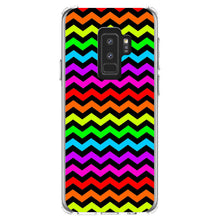 DistinctInk® Clear Shockproof Hybrid Case for Apple iPhone / Samsung Galaxy / Google Pixel - Rainbow Black Chevron Stripes Wave