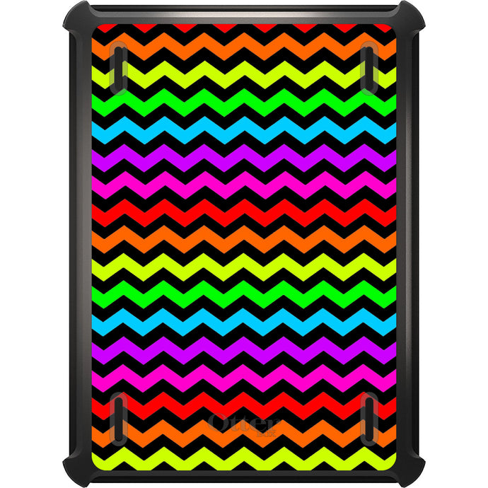 DistinctInk™ OtterBox Defender Series Case for Apple iPad / iPad Pro / iPad Air / iPad Mini - Rainbow Black Chevron Stripes Wave
