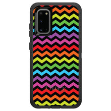 DistinctInk™ OtterBox Defender Series Case for Apple iPhone / Samsung Galaxy / Google Pixel - Rainbow Black Chevron Stripes Wave