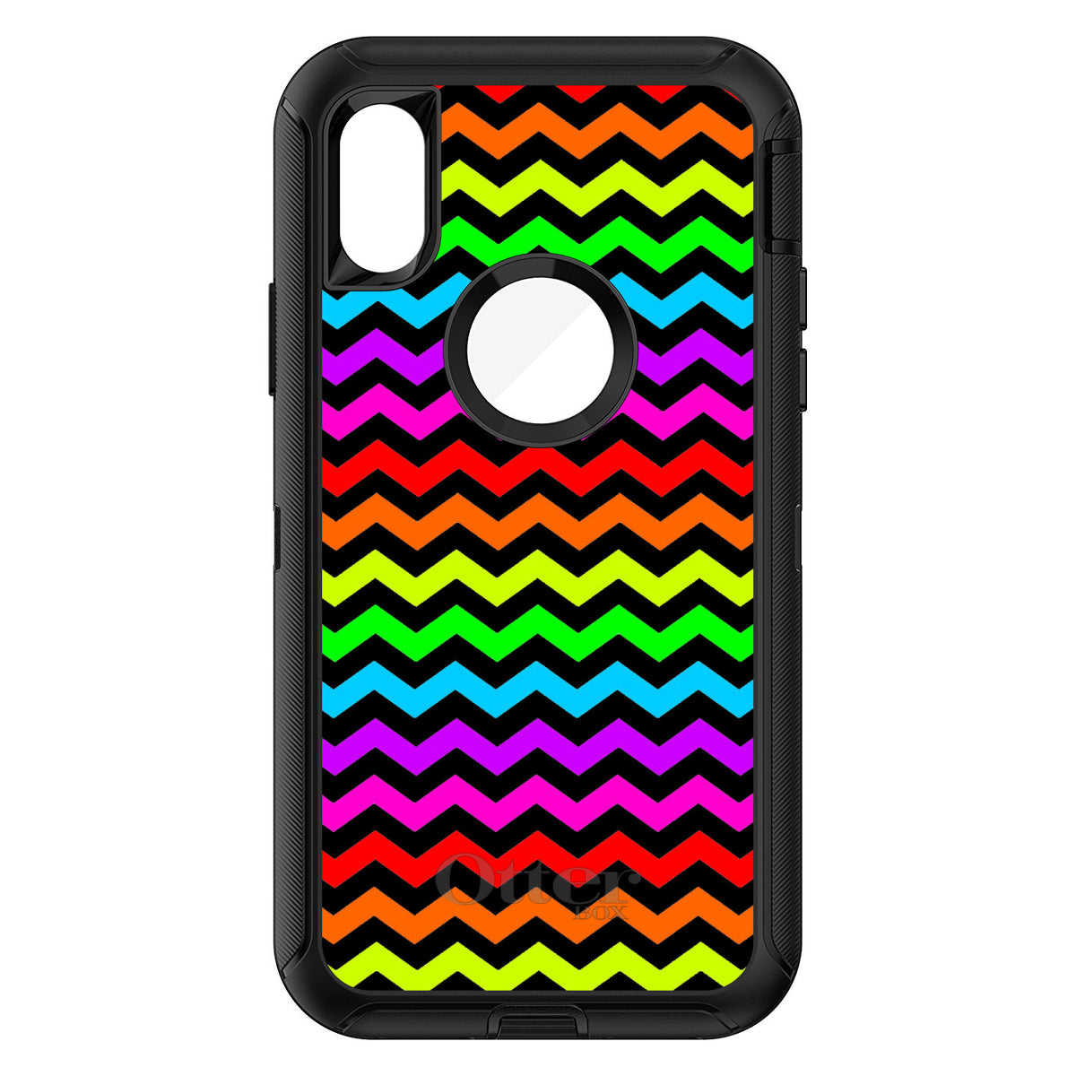 Rainbow Black Chevron Stripes Wave OtterBox Defender Case for iPhone & Galaxy, view 3