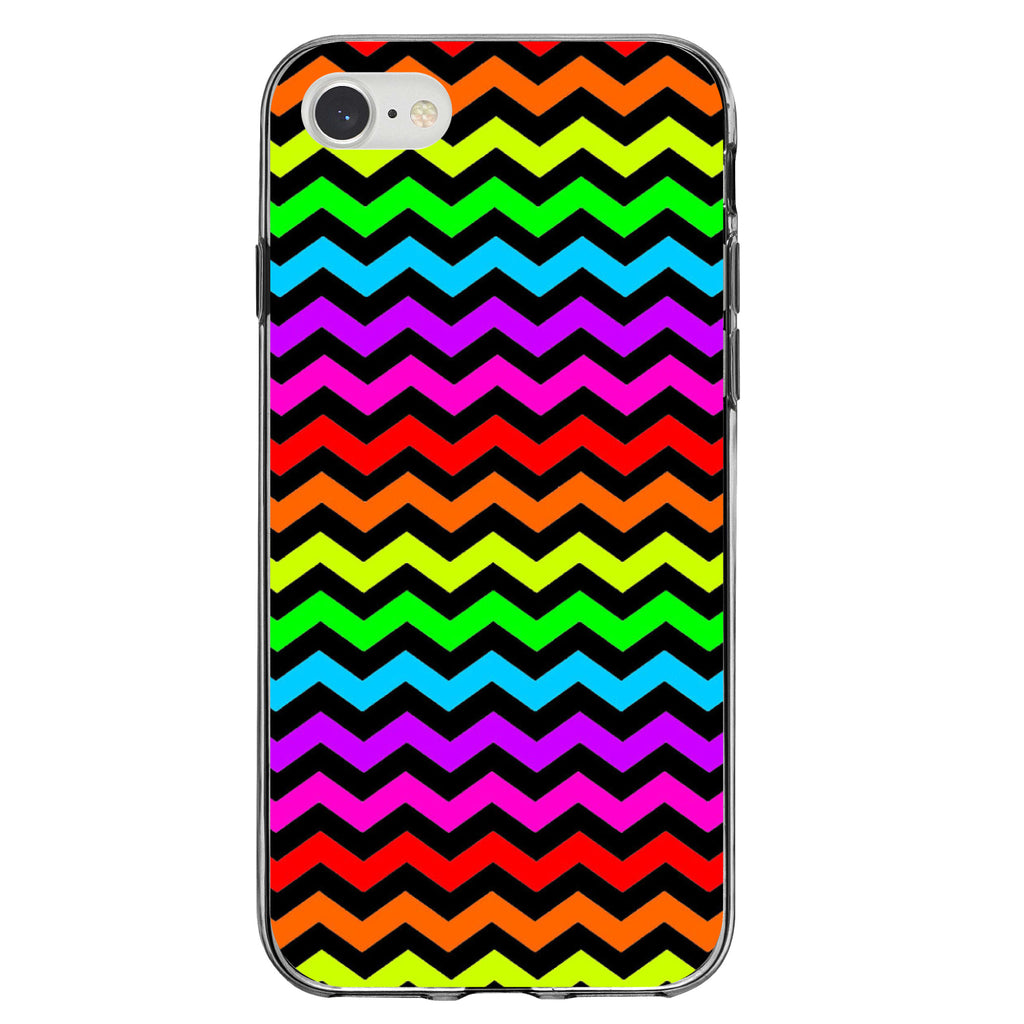 Rainbow Black Chevron Stripes Wave Clear Shockproof iPhone Case, view 5