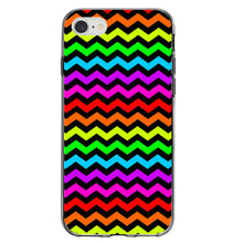 DistinctInk® Clear Shockproof Hybrid Case for Apple iPhone / Samsung Galaxy / Google Pixel - Rainbow Black Chevron Stripes Wave