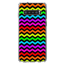 DistinctInk® Clear Shockproof Hybrid Case for Apple iPhone / Samsung Galaxy / Google Pixel - Rainbow Black Chevron Stripes Wave