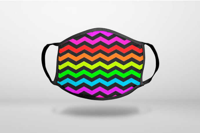 Rainbow Black Chevron Stripes Wave - 3-Ply Reusable Soft Face Mask Covering, Unisex, Cotton Inner Layer