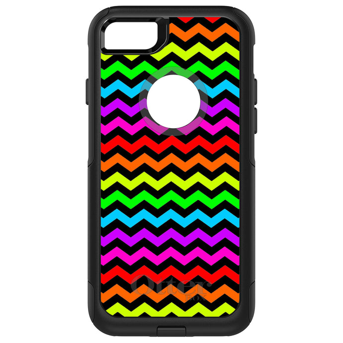DistinctInk OtterBox Commuter Series Case for Apple iPhone or Samsung Galaxy - Rainbow Black Chevron Stripes Wave