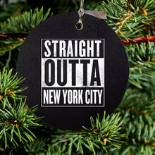 DistinctInk® Hanging Ceramic Christmas Tree Ornament with Gold String - Great Gift / Present - 2 3/4 inch Diameter - Straight Outta New York City