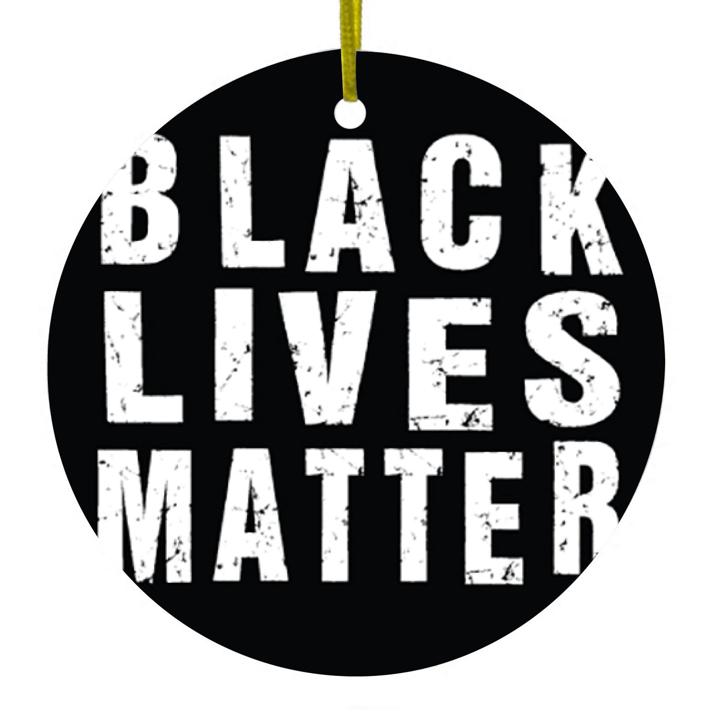 DistinctInk® Hanging Ceramic Christmas Tree Ornament with Gold String - Great Gift / Present - 2 3/4 inch Diameter - Black Lives Matter