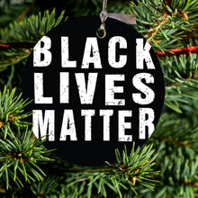 DistinctInk® Hanging Ceramic Christmas Tree Ornament with Gold String - Great Gift / Present - 2 3/4 inch Diameter - Black Lives Matter