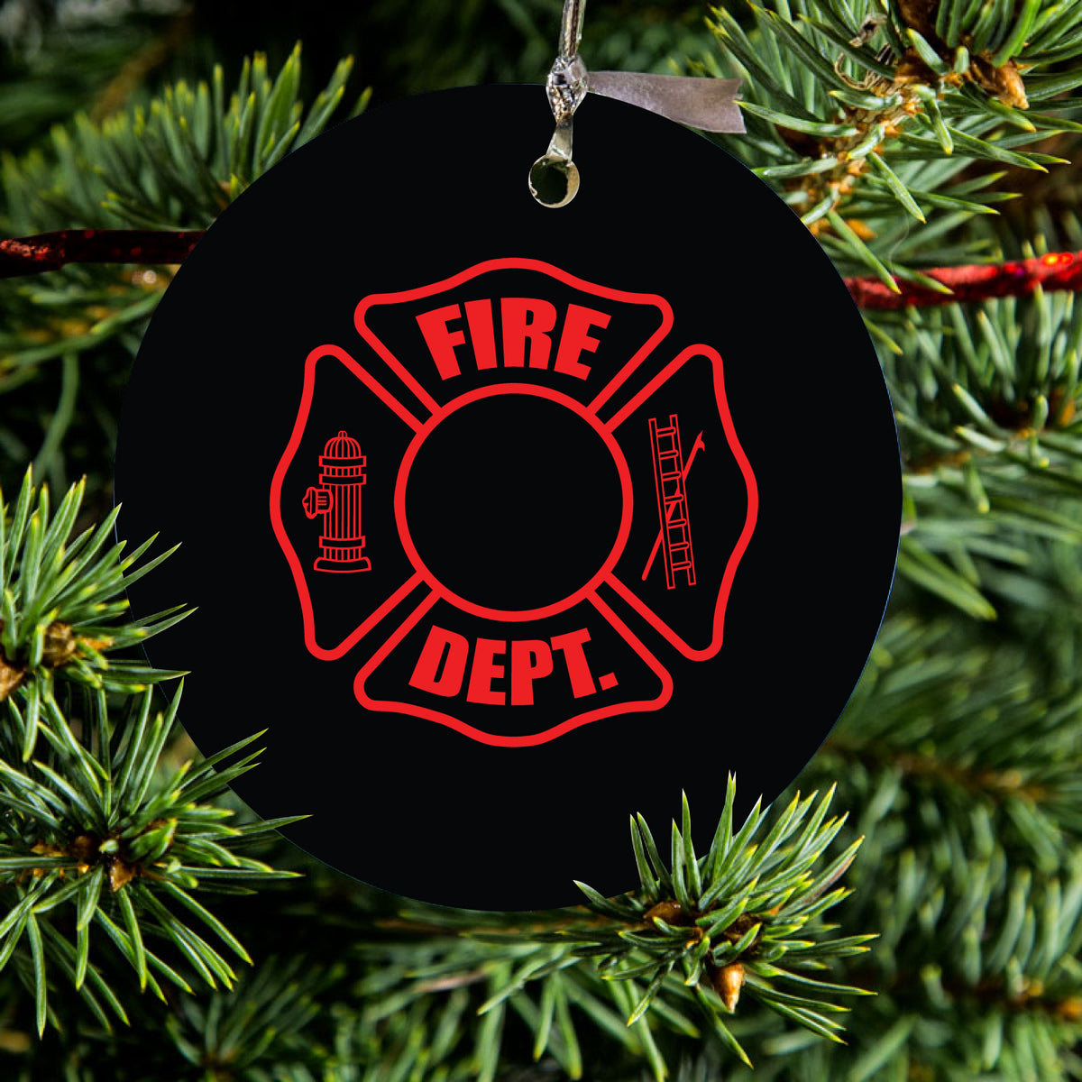 Red Fire Department Maltese Cross Ceramic Ornament, view 2