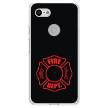 DistinctInk® Clear Shockproof Hybrid Case for Apple iPhone / Samsung Galaxy / Google Pixel - Red Fire Department Maltese Cross