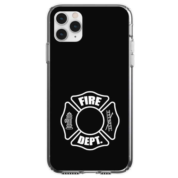DistinctInk® Clear Shockproof Hybrid Case for Apple iPhone / Samsung Galaxy / Google Pixel - White Fire Department Maltese Cross