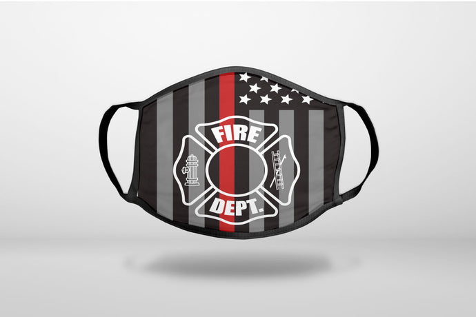 FD Thin Red Line Maltese Cross - 3-Ply Reusable Soft Face Mask Covering, Unisex, Cotton Inner Layer