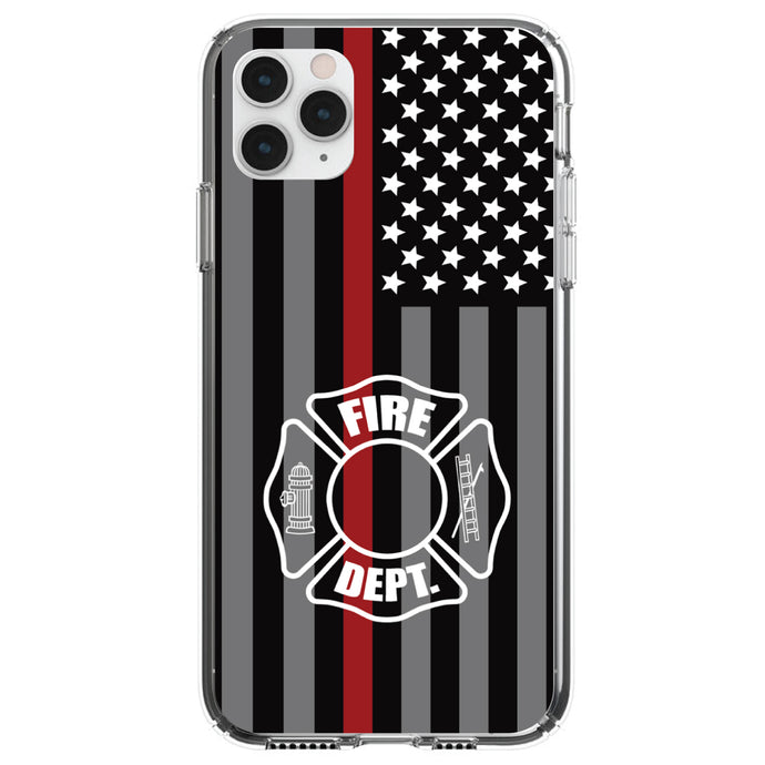 DistinctInk® Clear Shockproof Hybrid Case for Apple iPhone / Samsung Galaxy / Google Pixel - FD Thin Red Line Maltese Cross