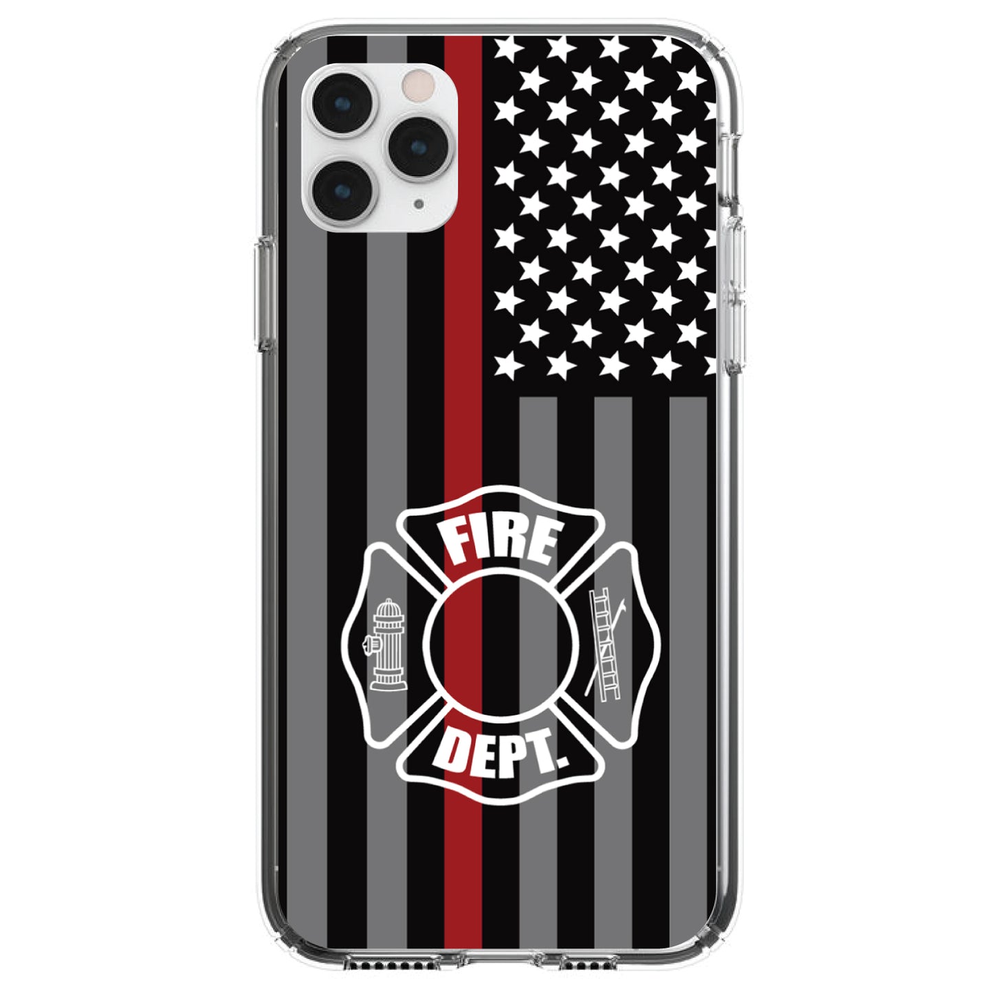 DistinctInk® Clear Shockproof Hybrid Case for Apple iPhone / Samsung Galaxy / Google Pixel - FD Thin Red Line Maltese Cross