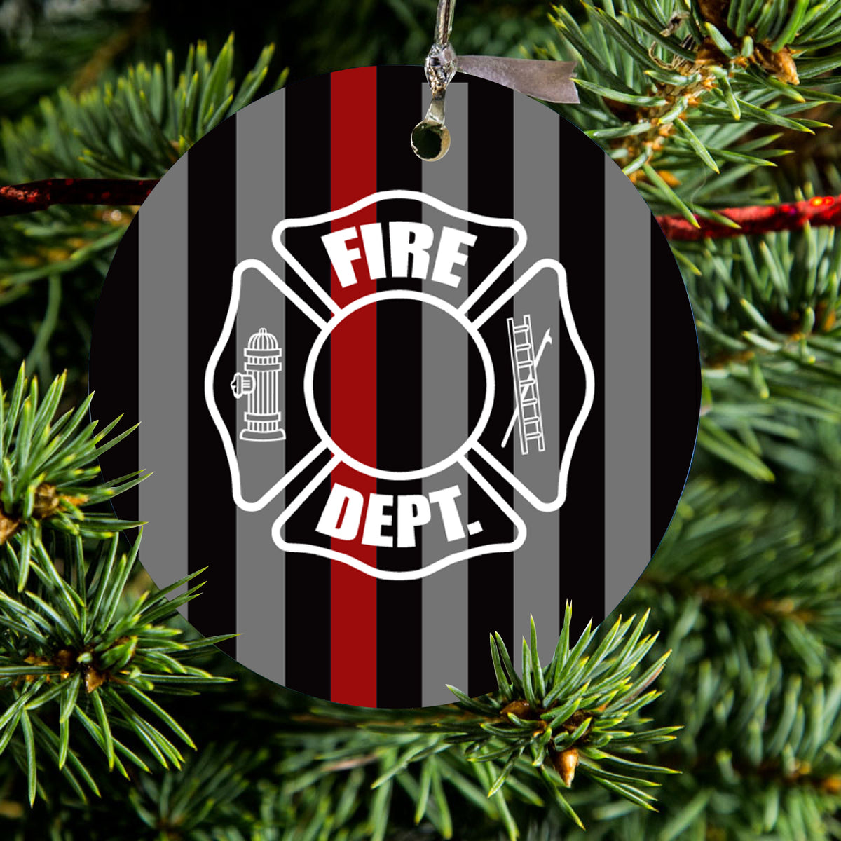 FD Thin Red Line Maltese Cross Ceramic Ornament, view 2