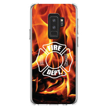 DistinctInk® Clear Shockproof Hybrid Case for Apple iPhone / Samsung Galaxy / Google Pixel - Flames Fire Department Maltese Cross