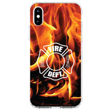 DistinctInk® Clear Shockproof Hybrid Case for Apple iPhone / Samsung Galaxy / Google Pixel - Flames Fire Department Maltese Cross