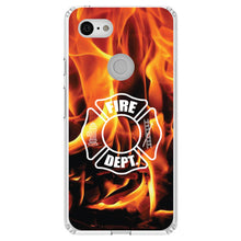 DistinctInk® Clear Shockproof Hybrid Case for Apple iPhone / Samsung Galaxy / Google Pixel - Flames Fire Department Maltese Cross