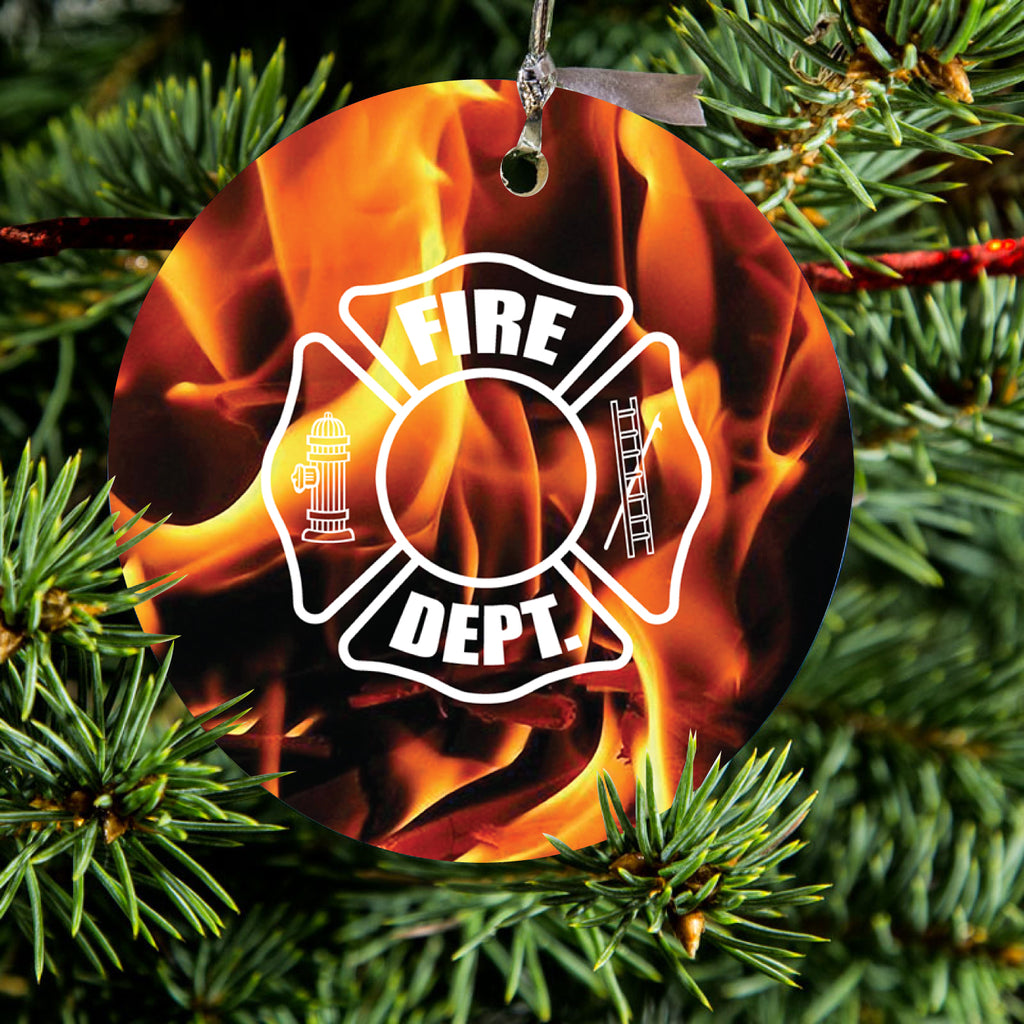 Flames Fire Department Maltese Cross Ceramic Ornament, view 2