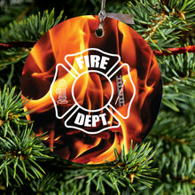 Flames Fire Department Maltese Cross Ceramic Ornament
