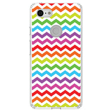 DistinctInk® Clear Shockproof Hybrid Case for Apple iPhone / Samsung Galaxy / Google Pixel - Rainbow White Chevron Stripes Wave