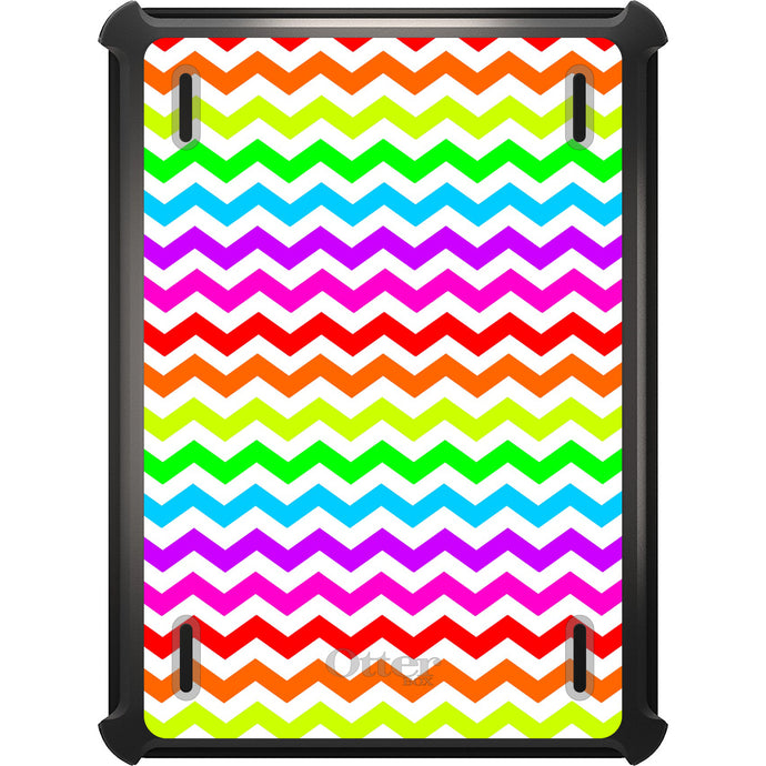 DistinctInk™ OtterBox Defender Series Case for Apple iPad / iPad Pro / iPad Air / iPad Mini - Rainbow White Chevron Stripes Wave