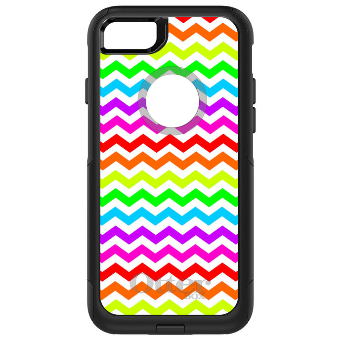 DistinctInk OtterBox Commuter Series Case for Apple iPhone or Samsung Galaxy - Rainbow White Chevron Stripes Wave