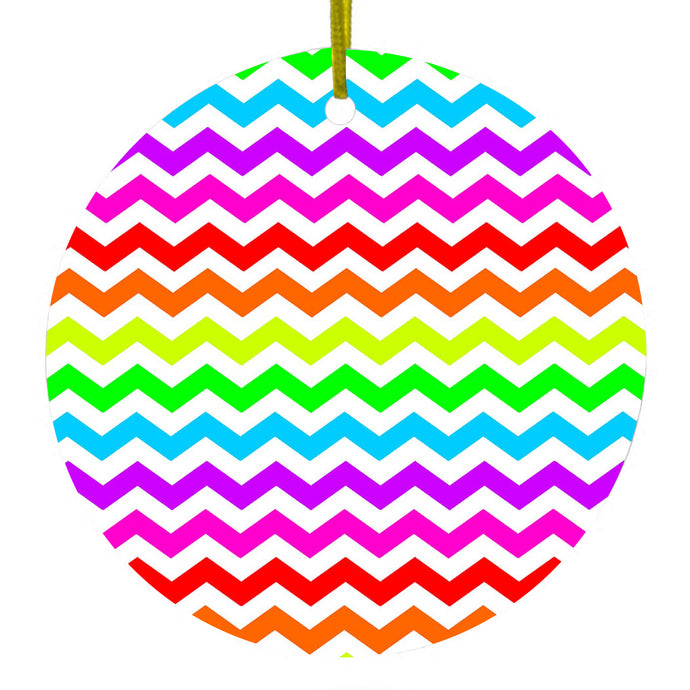 Rainbow White Chevron Stripes Wave Ceramic Ornament