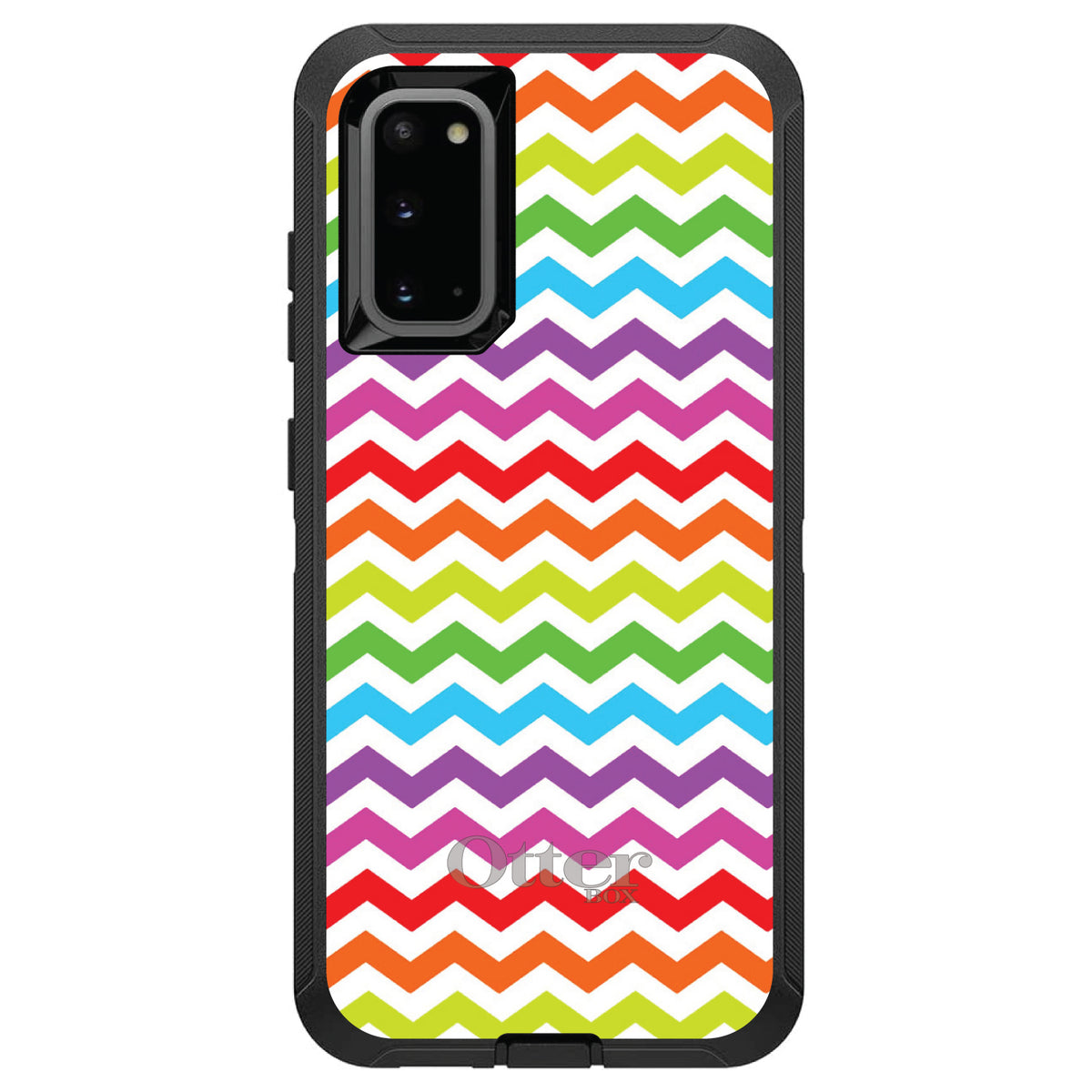 Rainbow White Chevron Stripes Wave OtterBox Defender Case for iPhone & Galaxy, view 5