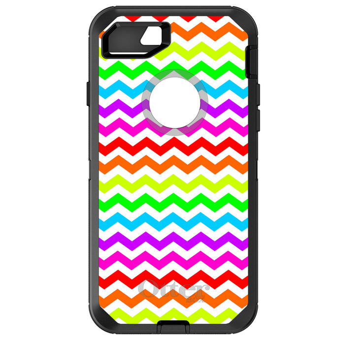 DistinctInk™ OtterBox Defender Series Case for Apple iPhone / Samsung Galaxy / Google Pixel - Rainbow White Chevron Stripes Wave