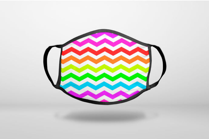 Rainbow White Chevron Stripes Wave - 3-Ply Reusable Soft Face Mask Covering, Unisex, Cotton Inner Layer