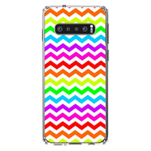 DistinctInk® Clear Shockproof Hybrid Case for Apple iPhone / Samsung Galaxy / Google Pixel - Rainbow White Chevron Stripes Wave
