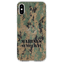 DistinctInk® Clear Shockproof Hybrid Case for Apple iPhone / Samsung Galaxy / Google Pixel - Camo Marines Semper Fi