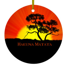 DistinctInk® Hanging Ceramic Christmas Tree Ornament with Gold String - Great Gift / Present - 2 3/4 inch Diameter - Hakuna Matata