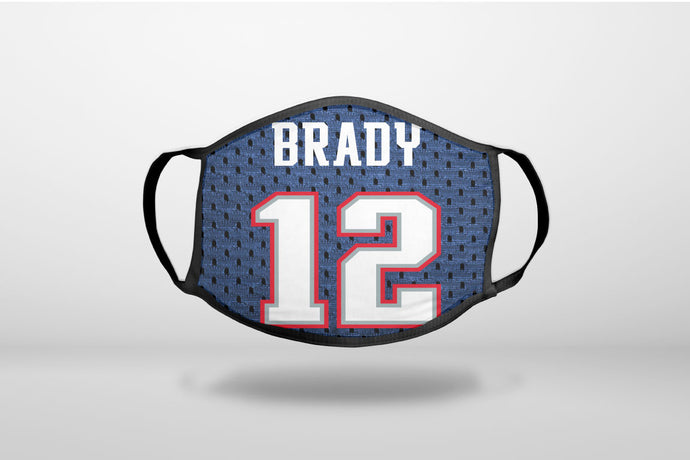 Brady 12 Jersey - 3-Ply Reusable Soft Face Mask Covering, Unisex, Cotton Inner Layer