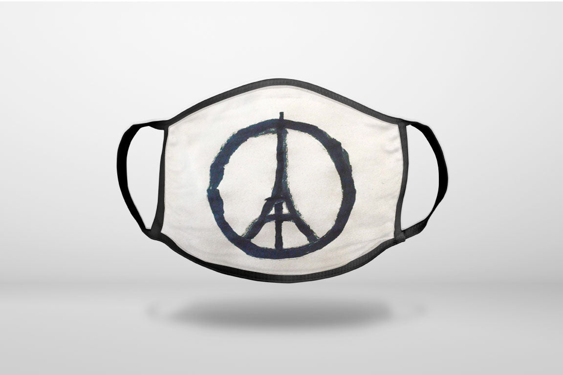 Paris Peace Symbol - 3-Ply Reusable Soft Face Mask Covering, Unisex, Cotton Inner Layer