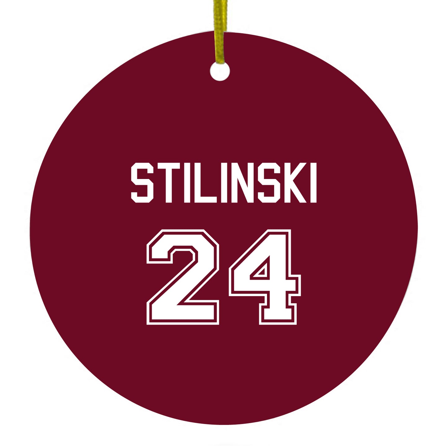 DistinctInk® Hanging Ceramic Christmas Tree Ornament with Gold String - Great Gift / Present - 2 3/4 inch Diameter - Stilinski 24
