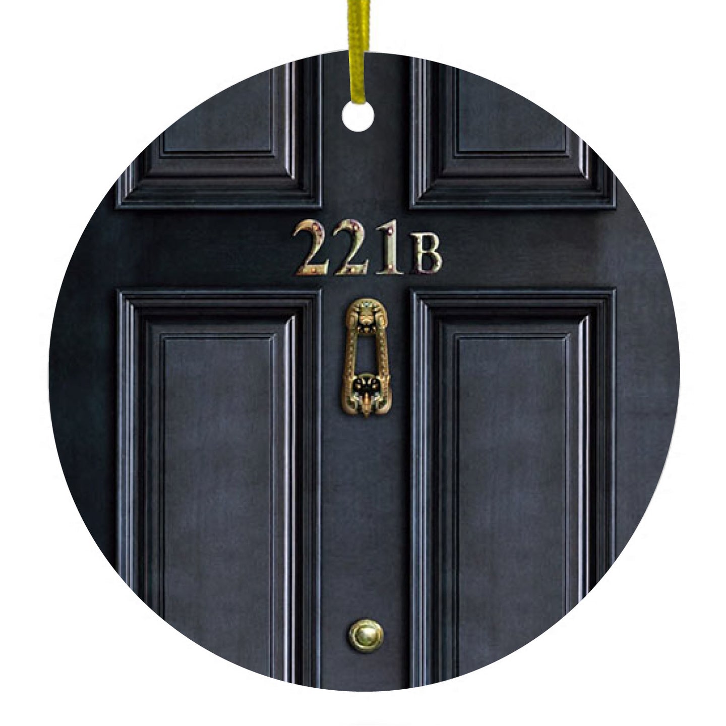 DistinctInk® Hanging Ceramic Christmas Tree Ornament with Gold String - Great Gift / Present - 2 3/4 inch Diameter - 221b Baker Street