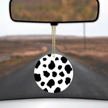 DistinctInk® Hanging Ceramic Christmas Tree Ornament with Gold String - Great Gift / Present - 2 3/4 inch Diameter - Black White Cow Dalmatian Spots