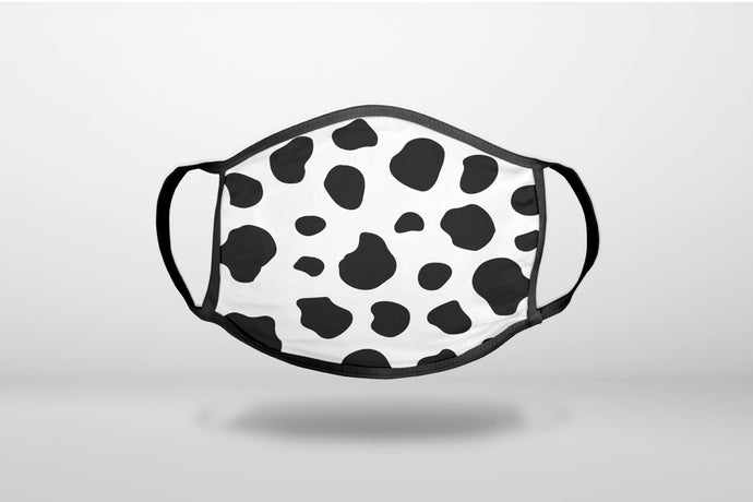 Black White Cow Dalmatian Spots - 3-Ply Reusable Soft Face Mask Covering, Unisex, Cotton Inner Layer