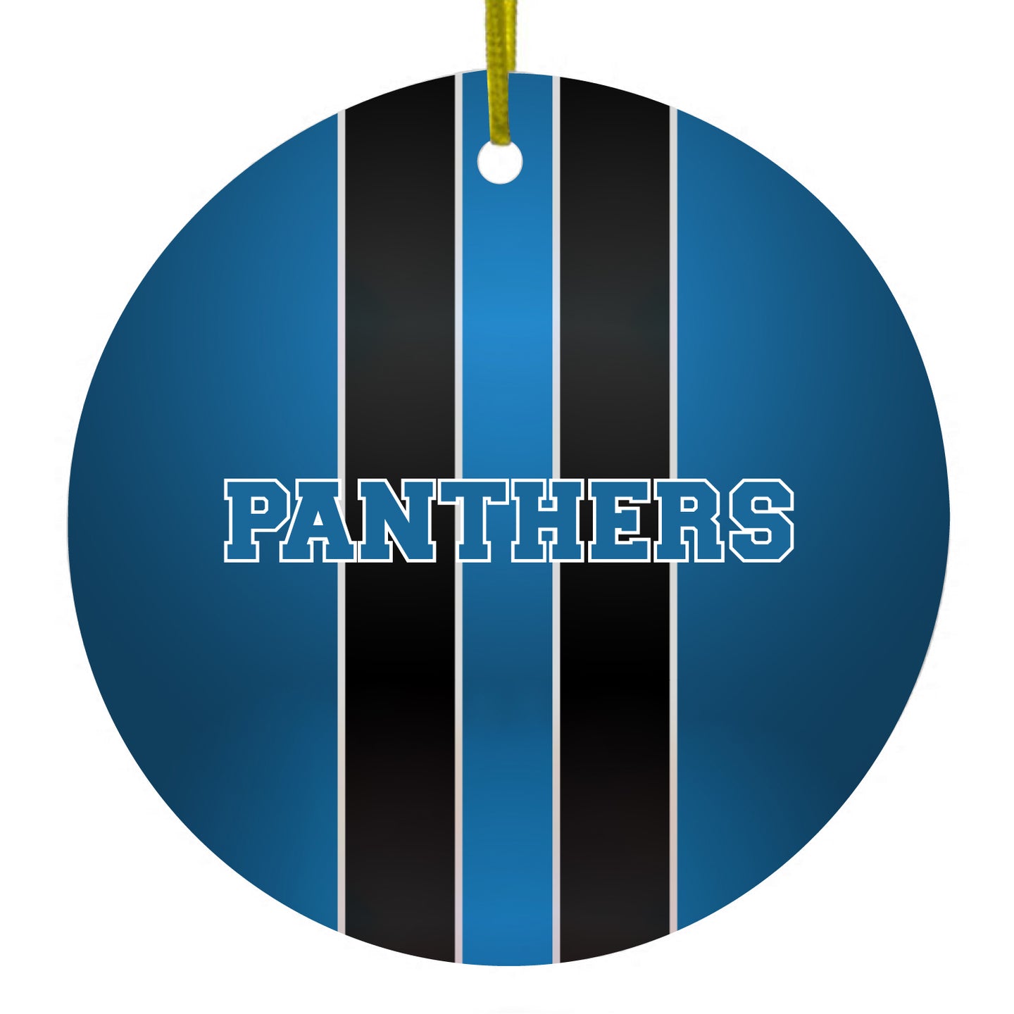 DistinctInk® Hanging Ceramic Christmas Tree Ornament with Gold String - Great Gift / Present - 2 3/4 inch Diameter - Blue Black Panthers