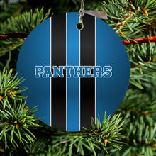 DistinctInk® Hanging Ceramic Christmas Tree Ornament with Gold String - Great Gift / Present - 2 3/4 inch Diameter - Blue Black Panthers