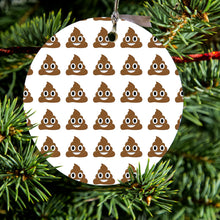 DistinctInk® Hanging Ceramic Christmas Tree Ornament with Gold String - Great Gift / Present - 2 3/4 inch Diameter - Poop Emoji Pattern