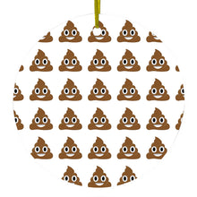 DistinctInk® Hanging Ceramic Christmas Tree Ornament with Gold String - Great Gift / Present - 2 3/4 inch Diameter - Poop Emoji Pattern