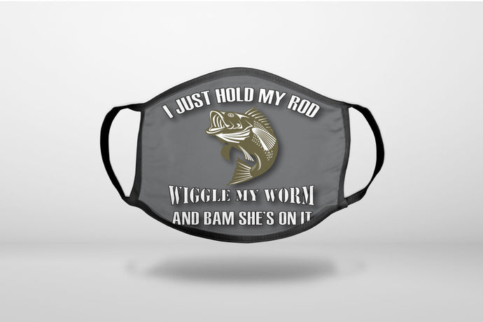 Fishing - Wiggle My Worm - 3-Ply Reusable Soft Face Mask Covering, Unisex, Cotton Inner Layer
