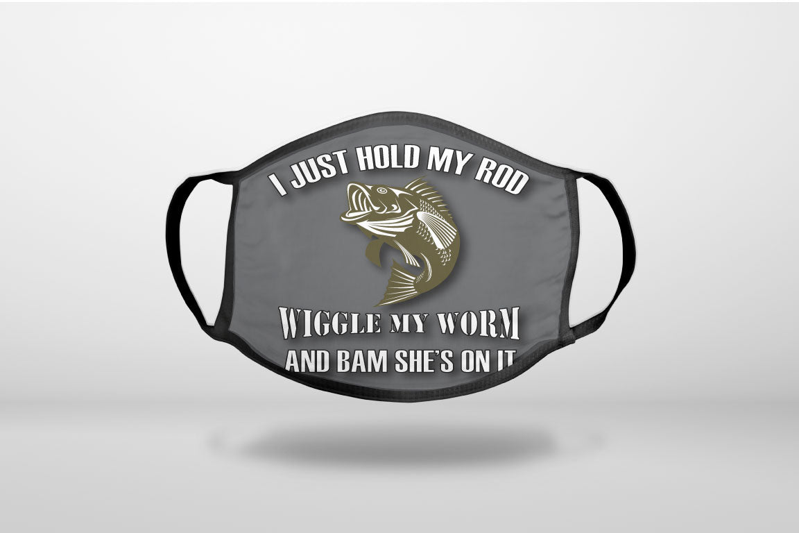 Fishing - Wiggle My Worm - 3-Ply Reusable Soft Face Mask Covering, Unisex, Cotton Inner Layer