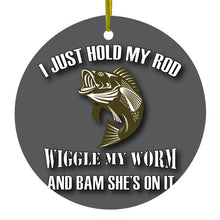 DistinctInk® Hanging Ceramic Christmas Tree Ornament with Gold String - Great Gift / Present - 2 3/4 inch Diameter - Fishing - Wiggle My Worm