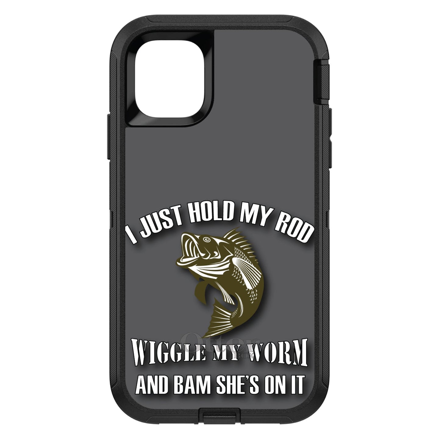 DistinctInk™ OtterBox Defender Series Case for Apple iPhone / Samsung Galaxy / Google Pixel - Fishing - Wiggle My Worm