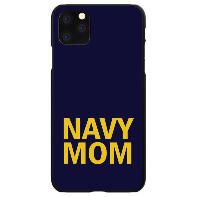 DistinctInk® Hard Plastic Snap-On Case for Apple iPhone or Samsung Galaxy - Yellow Navy Mom